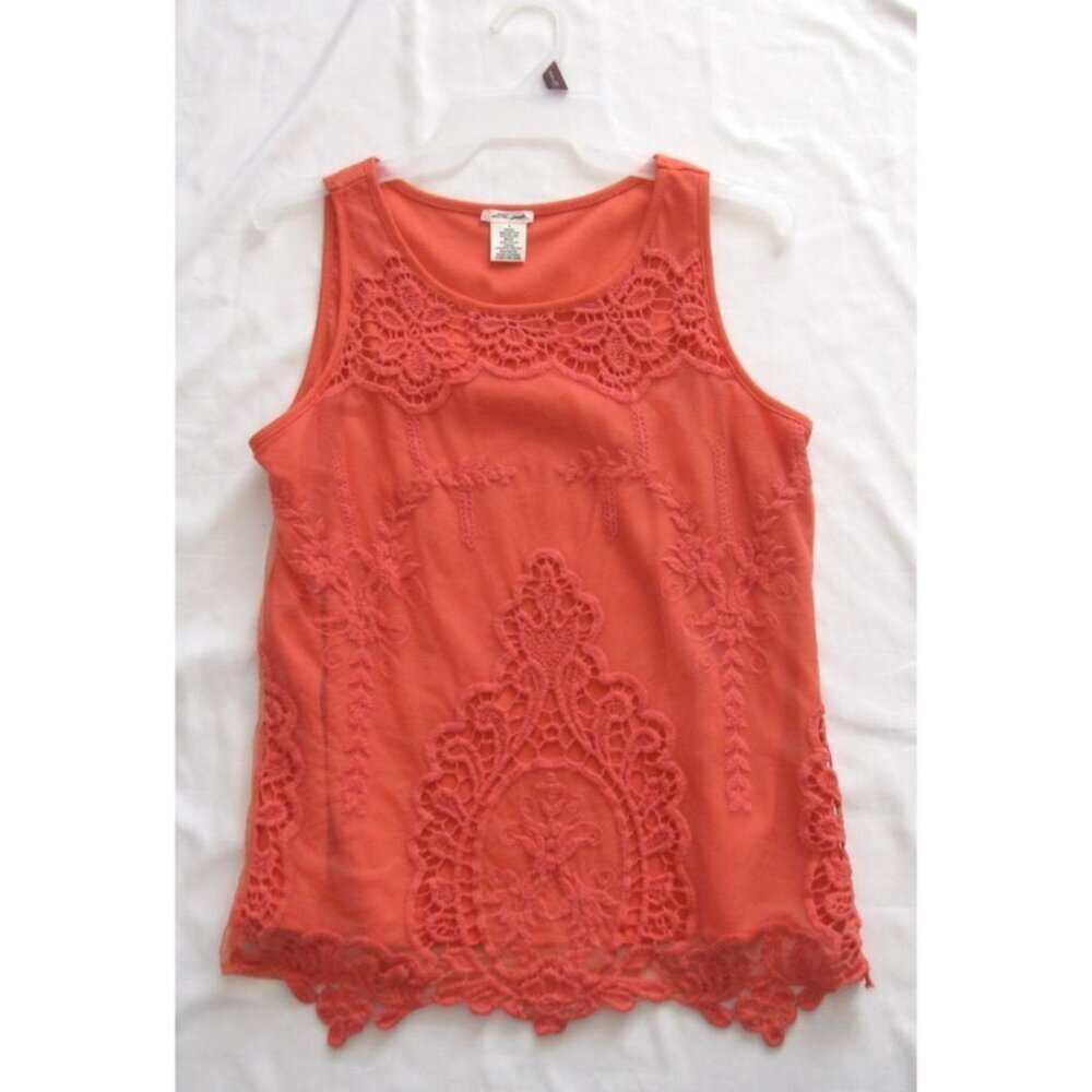 Ultra Pink Lace Coral Embroidered Top Blouse Sleeveless Fairy Women Sz S (WB508)